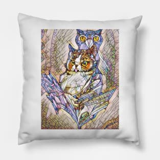 A Cat and An Owl Mosaic Mash-Up Pillow