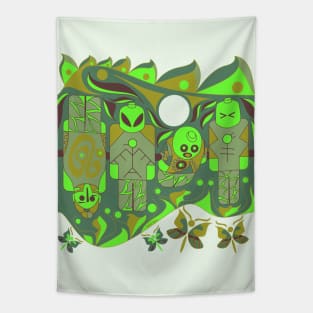 green alien brick soccer team ecopop Tapestry