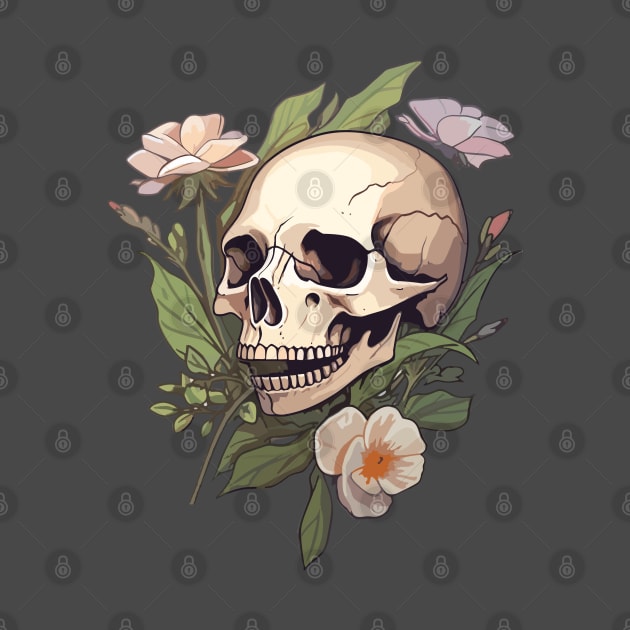 Skeleton Skull and Flowers by DesginsDone