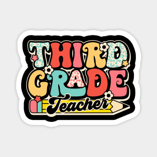 Retro Third Grade Teacher Flower Back To School For Boys Girl Magnet