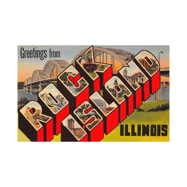 Greetings from Rock Island, Illinois - Vintage Large Letter Postcard by Naves