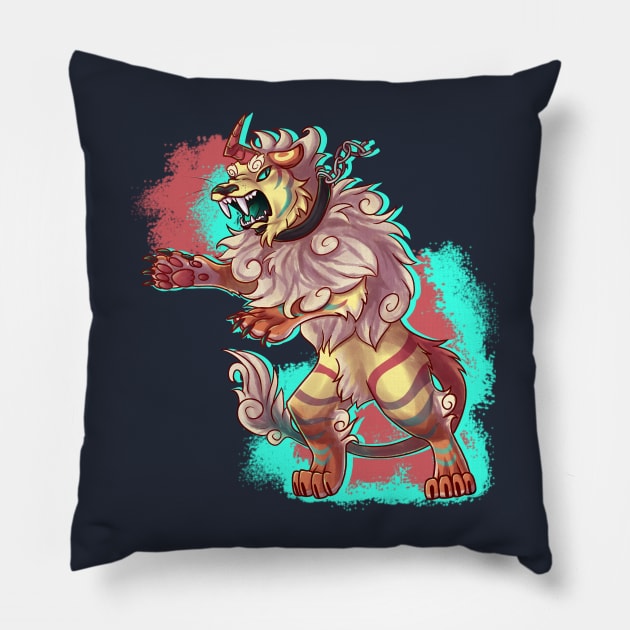 Colorful Circus Tiger Pillow by pepperishstudio