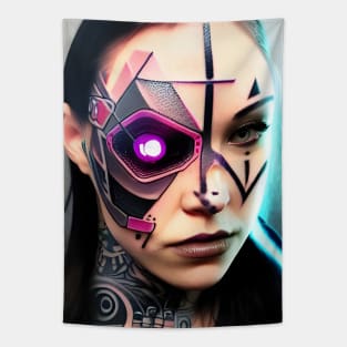 Enhanced Cyberpunk Woman Tapestry