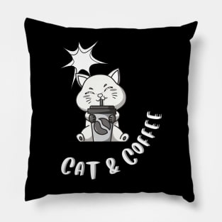 cat and coffee Pillow