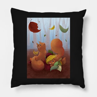 Squirrels playing in leaves Pillow