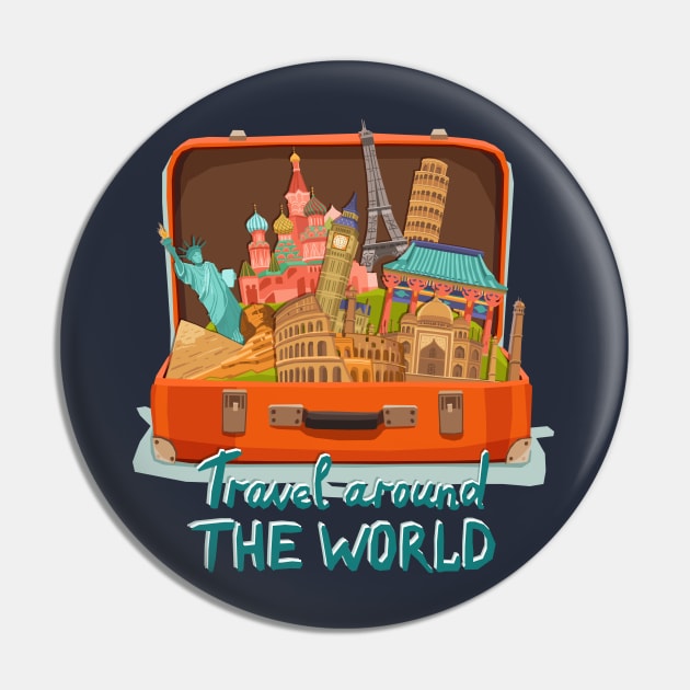 Travel Around The World Pin by Mako Design 