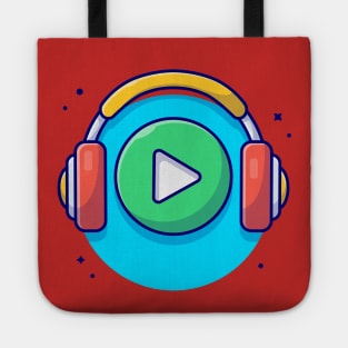 Play Button Icon with Headphones Cartoon Vector Icon Illustration Tote