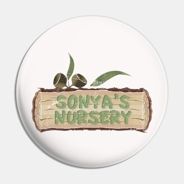 Neighbours Sonya's Nursery Logo Distressed Pin by HDC Designs