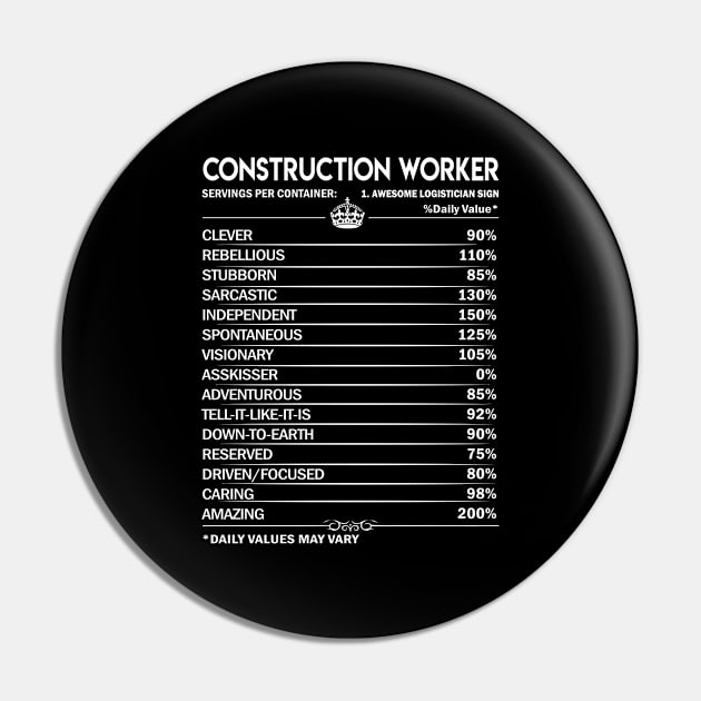 Construction Worker T Shirt - Construction Worker Factors Daily Gift Item Tee Pin by Jolly358