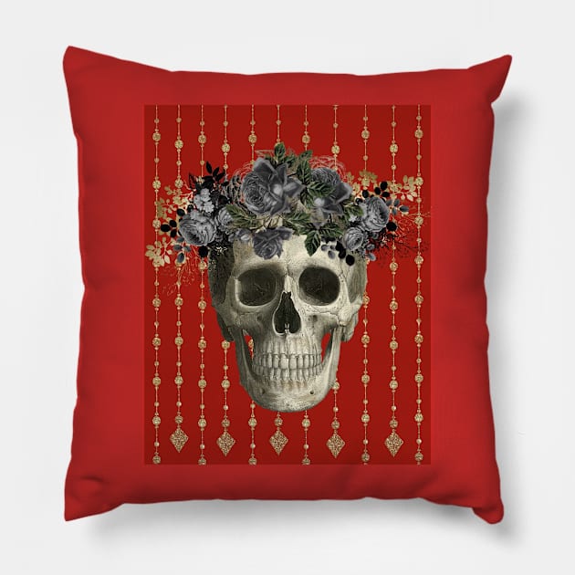 Fancy black roses skull Pillow by allthumbs