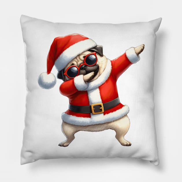 Christmas Pug Dog Dabbing Dance Pillow by Chromatic Fusion Studio