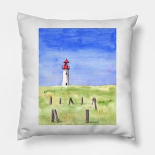 Whimsical Lighthouse Mixed Media Pillow