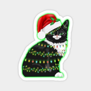 Black Cat christmas light funny cat lover christmas Magnet