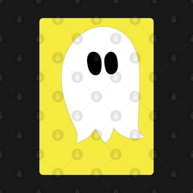 Cute ghost cartoon with BOO text in a yellow frame by Angel Dawn Design