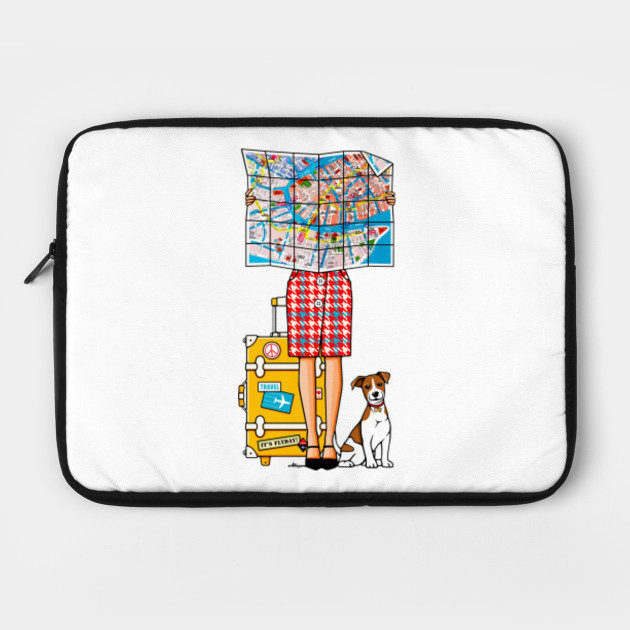 Girl with a travelling map with a dog