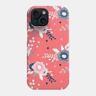 Darkblue Pink Pastel Color Flower Pattern Phone Case