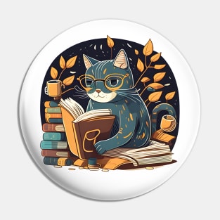 Funny Cat Coffee Reading Book , Catpuccino - Love Cats Pin