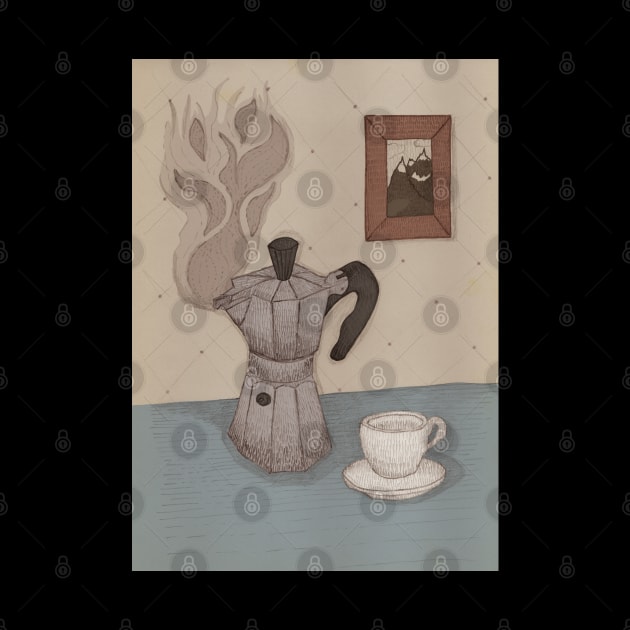 Still life with moka pot and mug for coffee lovers by PrintablesPassions