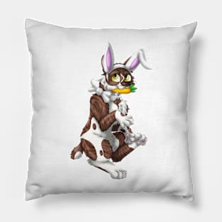 Bobtail BunnyCat: Chocolate Bicolor Tabby (White) Pillow