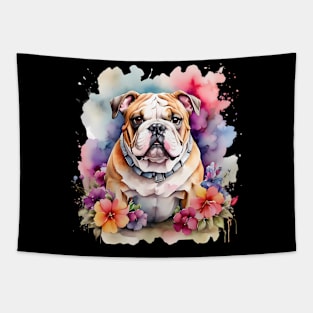 An english bulldog decorated with beautiful watercolor flowers Tapestry