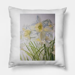 Pale daffodils watercolor painting Pillow