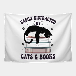Easily distracted by cats and books Tapestry