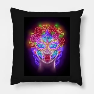 Catrina Calavera Neon 3d Illustration Pillow