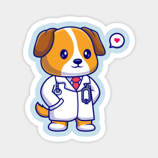 Cute Dog Doctor With Stethoscope Cartoon Magnet