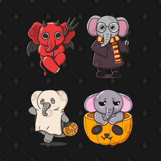 Cute Halloween Elephant Pack by Luna Illustration