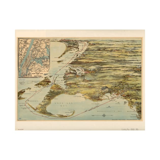 Vintage Cape Cod and NYC Steamboat Route Map by Bravuramedia