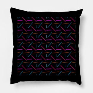 Retro 90s Neon Zigzag Lines - Wavy, Funky Pattern Pillow