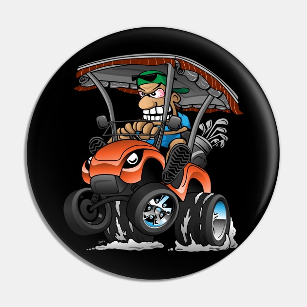 Funny Golf Cart Hotrod Golf Car Popping a Wheelie Cartoon Pin by hobrath