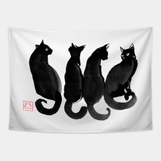 4 black cats Tapestry