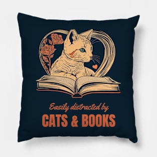 Cat and Book Retro Pillow