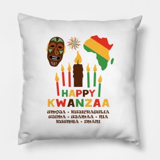 Happy Kwanzaa, Cultural Celebration. African mask and the African continent Pillow