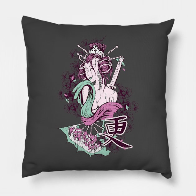 Japanese Geisha Girl Art Pillow by medabdallahh8