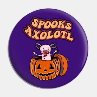 Retro Surprise! It’s Baby Axolotl - Pumpkin Happy Halloween Axolotl Pet in Halloween Costume Pin