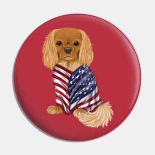 USA American Flag, Ruby Cavalier King Charles Spaniel Pin