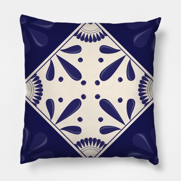 Blue Talavera Tile by Akbaly Pillow by Akbaly