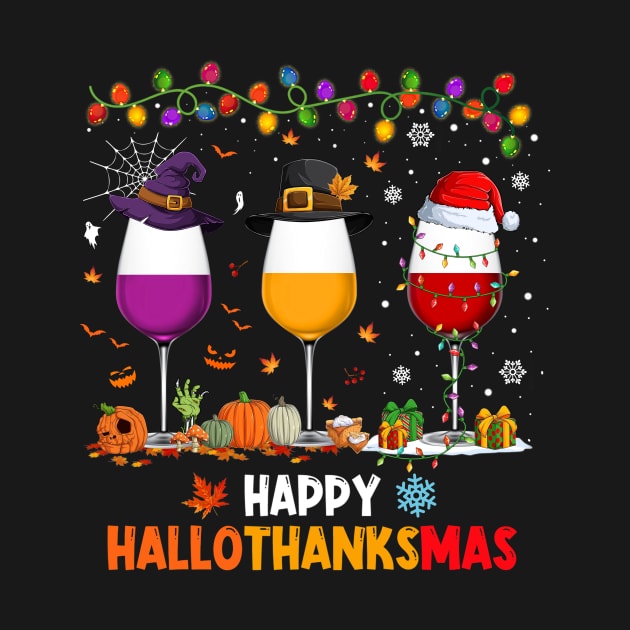 Wine Glasses Halloween Thanksgiving Christmas Happy Hallothanksmas by Magazine