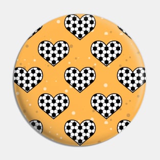 Football / Soccer Ball Texture In Heart Shape - Seamless Pattern on Orange Background Pin