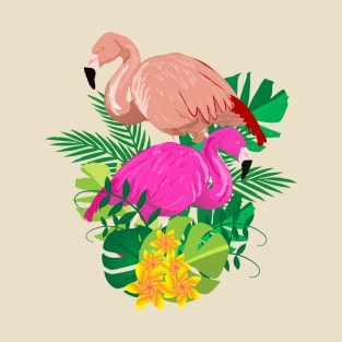 Two Flamingos in the middle of a bouquet T-Shirt