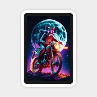 Cyber Cat Riding Dirt Bike Magnet