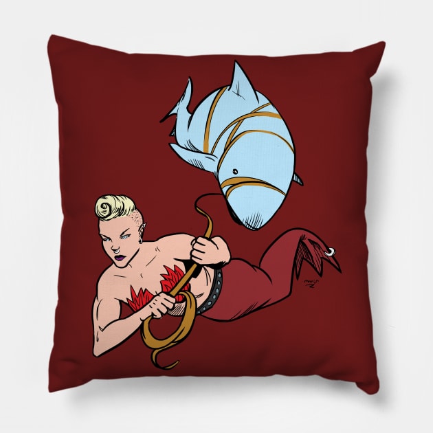 Shark Hunter Mermaid Pillow by Victor Maristane