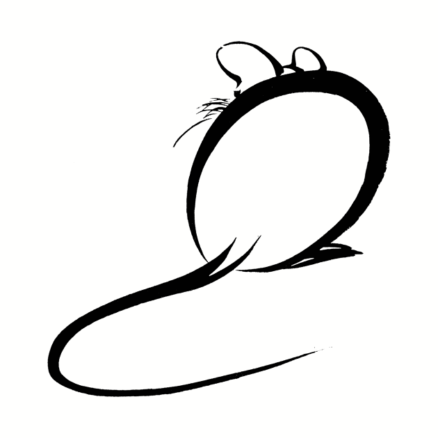 Japanese Sumi E Calligraphy Animal Mouse by Pixelchicken