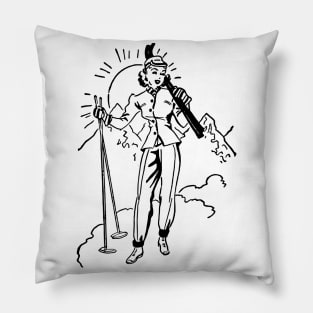 Retro Vintage lady ski bunny skier Pillow