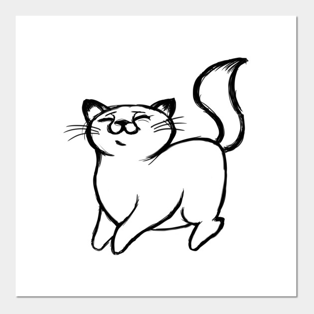 Happy Cat Original Pencil Sketch Art Cat Cartel E Impresion