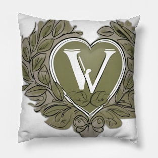 Elegant Olive Green Monogram W Heart Design No. 640 Pillow