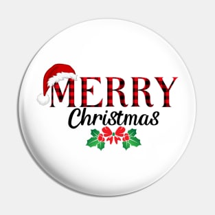 Red Buffalo Plaid Merry Christmas Design Pin