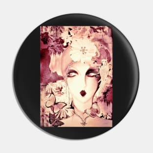 dusky pink art deco collage poster print face Pin